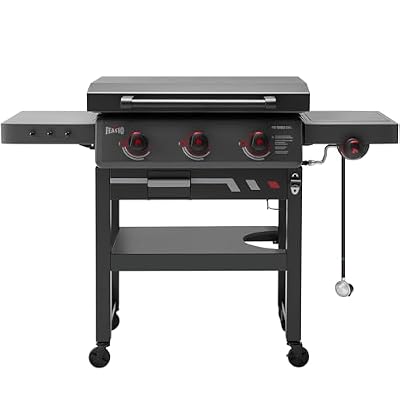 Feasto 28-Inch 3-Burner Propane Gas Griddle with Protective Hood & Side Burner, Outdoor Flat Top Grill with Foldable Side Table & Disposable Foil Liners for Patio Backyard BBQ Party