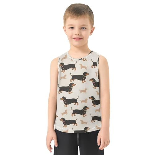 ALAZA Dachshund Dog Stylish Cartoon Boy's Tank Tops Summer Sleeveless Quick Dry Sport Workout Athletic Casual T Shirts 3-15Y2
