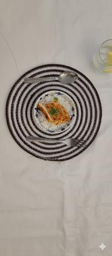 Image of Cotton Rope Placemats, Round Red with White Border, Set of 4, Heat Resistant Table Mats (Black White)
