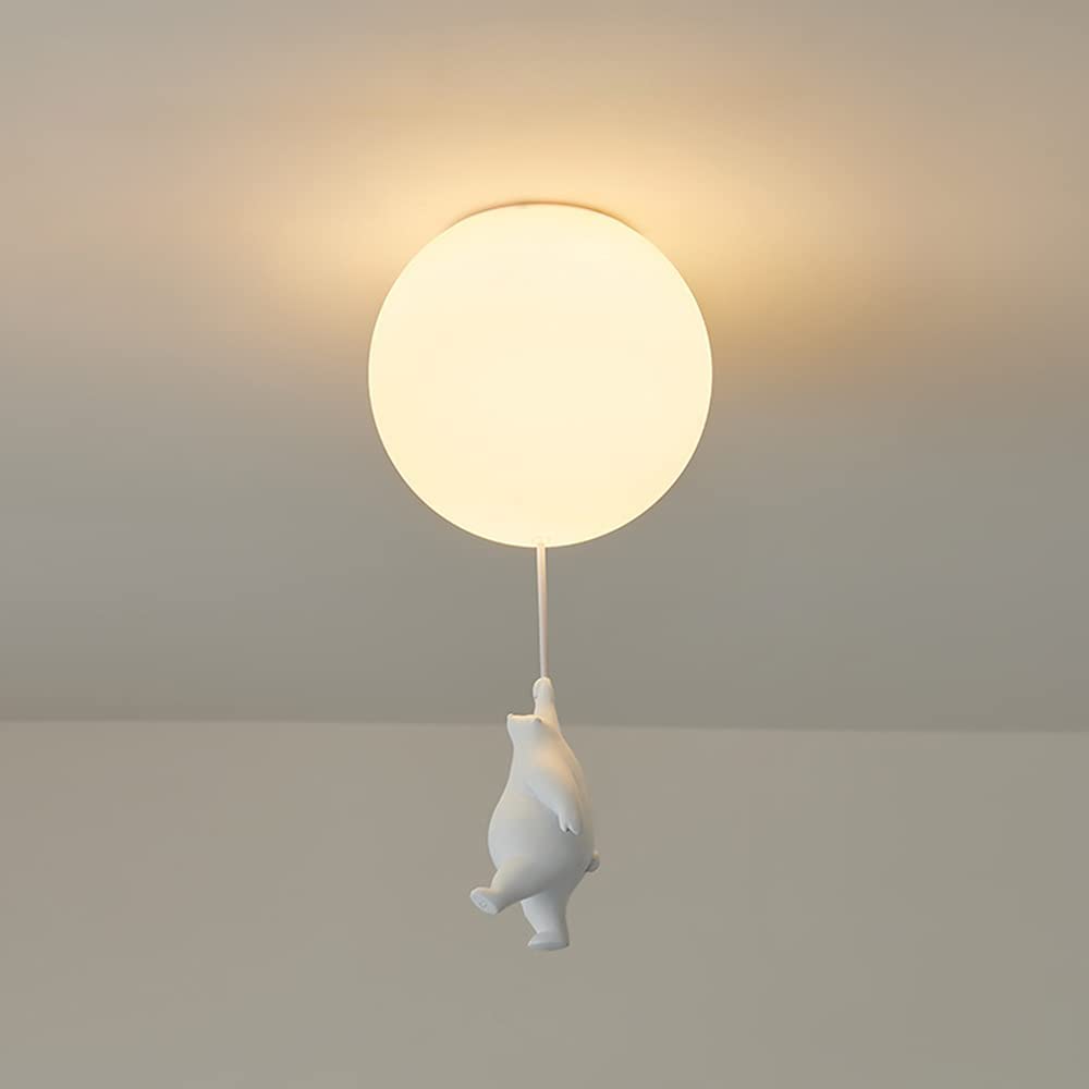 Plafoniera Bambini Bianca Paralume in Vetro Stanza Ragazzi Ragazze Piccolo Orso Camera da Letto Illuminazione Interni Lampadario Luci Sospese Lampada A Sospensione Base G9 Luce Bianca 6000K,A,Ø25CM