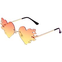 JOVAKIT Fire Heart Shaped Sunglasses for Women Men Vintage Rimless Flame Love Sun Glasses Retro Rave Party Halloween Glasses