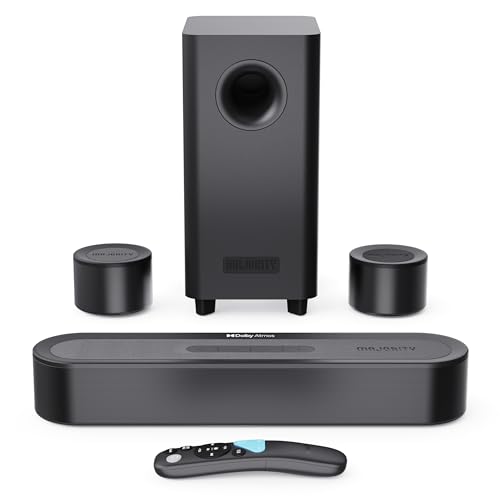 MAJORITY Bowfell Halo Atmos Soundbar für TV Geräte | 300W Lautsprecher für Fernseher mit Subwoofer | 5.1 Dolby Atmos Heimkino Surround Sound System mit HDMI eARC | Mini Sound Bar PC Bluetooth