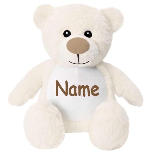 Elefantasie Kleines Stofftier PERSONALISIERT Teddybär mit Name Bedruckt Kuscheltier Plüschtier 25cm Bär beige