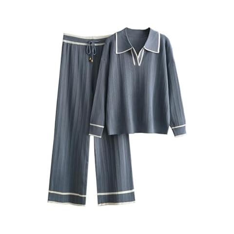 bbpawing Womens Knit 2 Piece Outfits Casual Long Sleeve V Neck Sweater Pullover Wide Leg Pants Matching Lounge Set Cover