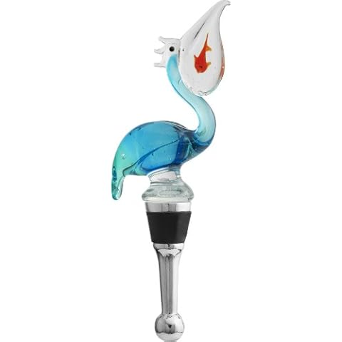 LSArts Wine Bottle Stopper, Blue Pelican with Fish Cover