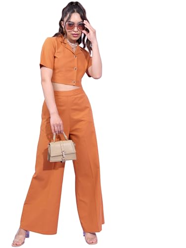 Image of Tokyo Talkies Women's Short Sleeves Shirt Collar Solid Co-Ords| Stylish Co-Ords | Casual Co-Ords