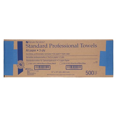 Henry Schein Disposable Towels, 13" x 19", 3-Ply, Poly Back, Blue, 500 Ct