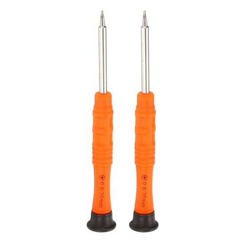 QUARKZMAN 2 minidestornilladores de estrella de 0,8 mm, punta de cinco puntas de 3 mm y 87 mm de longitud para reparación de electrodomésticos pequeños, color naranja
