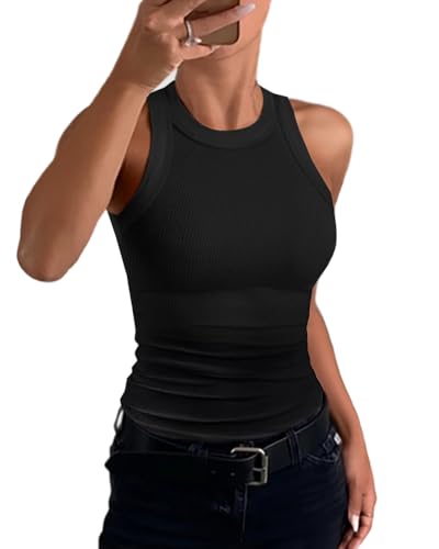 CHICME Womens Summer Sleeveless Tank Top Casual Ribbed Racerback Basic Fitted Thick Strap Shirts Tops