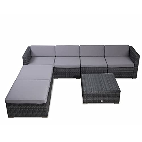 BJYX gartenlounge Lounge Rattan Set Couch Sofa Garnitur grau Gartenmöbel – Bild 2