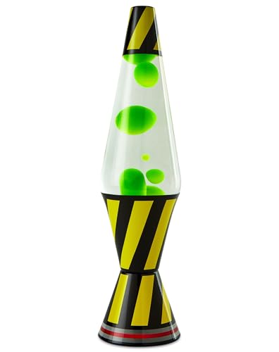 Spencer Gifts Lava® Lamp - 17" Containment Unit - The Original Motion Lamp - Green Wax and Clear Liquid with Caution Tape Printed Base Exclusive