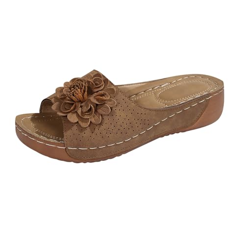 Fiore Ciabatte Donna Estive Vendita, Sandali con Zeppa Donna Estivi Comode Platform Sandalo Supporto Arco Plantare Sandali Romani Scarpe con Punta Aperte Pantofole per Spiaggia e Attività Outdoor