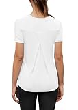 Mippo Long Workout Tops Short Sleeve Shirts Athletic Yoga Gym Exercise Wear Cute Soft Tunic Length Work Out Pilates Hiking Tennis Athleisure Clothes for Women, White M