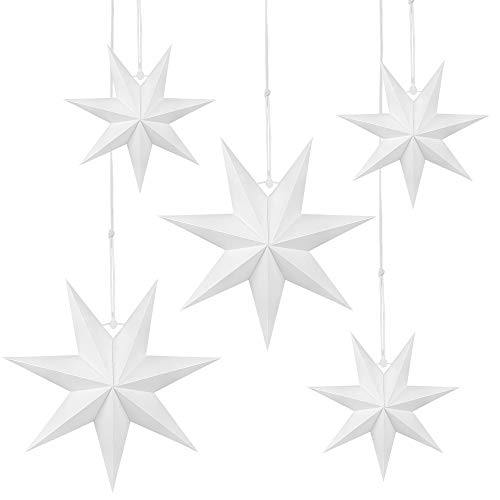 Wishstar Linternas Papel Estrella, 5 Pcs Estrellas Navidad Papel Blanco, Estrella de Techo Pantalla Colgante Adorno para Navidad, Año Nuevo, Boda, Cumpleaños, Fiesta Decoración del Hogar