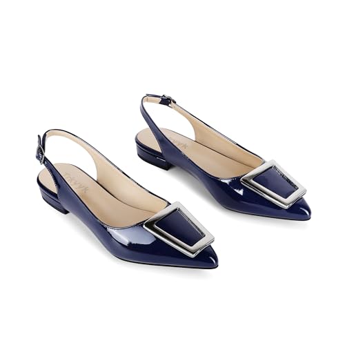 Slingback Flats for Women,Pointed Toe Slingback Pumps Trapezoid Metal Buckle Dress Work Shoes4
