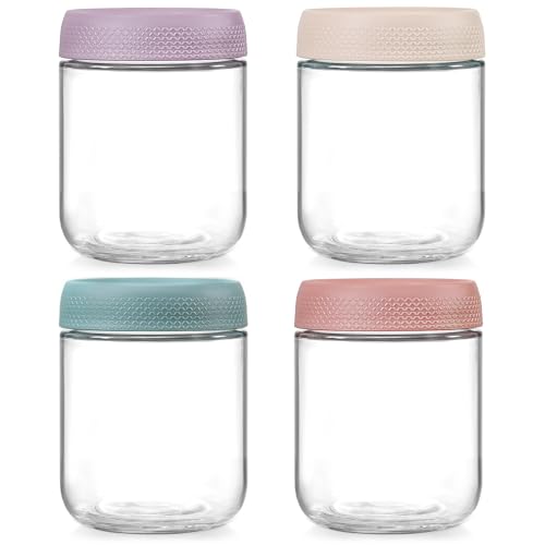 NETANY 4-pack 16oz Glass jars with Airtight Lids, Overnight Oats Containers with Lids, Wide mouth...