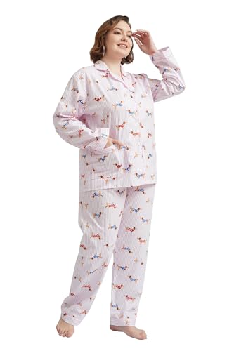 Image of GLOBAL Women Cotton Pajamas Long Sleeve PJs Button Down Sleepwear S-3XL