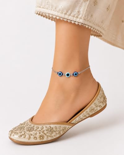 Image of High Trendz Evil Eye Anklet for Women & Girls | Silver Plated Nazar Charm Anklet | Adjustable Minimal Foot Jewellery | Gift for Birthday, Rakhi, Valentine