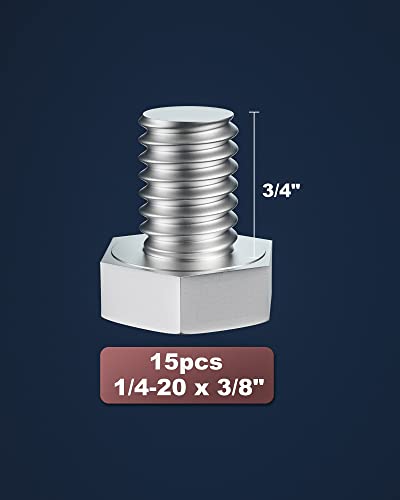 Image of 1 /4-20 x 3 /8 inch (5 /8 to 5 inch Optional) Hex Head Screw Bolt, Stainless Steel 18-8(304), Fully Threaded,15pcs