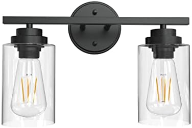 Toilet Mild Fixtures – Black Self-importance Lights for Toilet – Farmhouse Toilet Mild Fixtures Over Mirror – 2 Mild Toilet Self-importance Mild with Clear Glass Shade