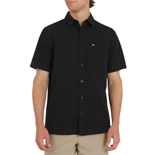 Quiksilver Men's Regular Fit Premium Cotton Short Sleeve Button Down Seersucker Shirt, Black, XX-Large