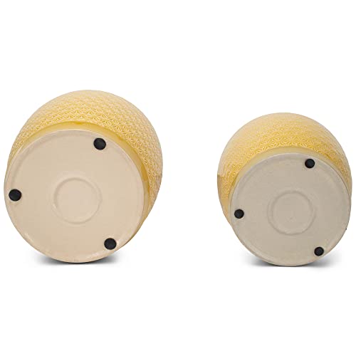 Napco Jw-72019 Stamped Prism Design Golden Yellow Ceramic Indoor Or Outdoor Garden Planter Pots, Set Of 2 #TOP4