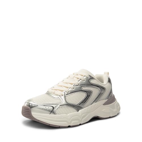 DREAM PAIRS Women's Platform Chunky Fashion Sneakers Walking Lace-Up Celi Comfortable Y2K-Style Sneakers Workout Sport Work Casual Tennis Shoes 8.5 Champagne-pu