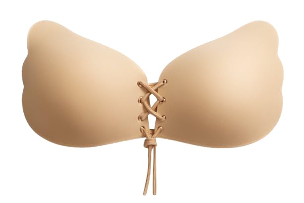 anilux Adhesive Bra Strapless Push Up, Invisible Backless Stick On with Lace-Up Front, Reusable Silicone Self-Adhesive for Women, Skin (Cup-D)-picture-17