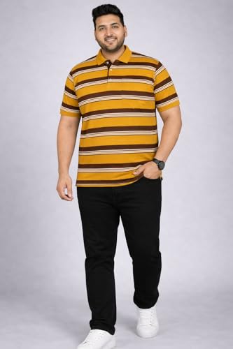 Image of INKKR Plus Size - Men Striped Polo Neck Tshirt