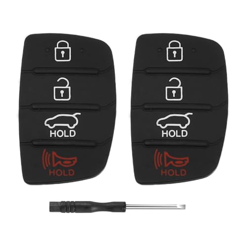 Key Fob Rubber Button Pad Replacement for Hyundai Santa Fe Sport Sonata 2018 2017 2016 2015 2014 2013 4 Button Key Fob Cover Keyless Entry Remote Control Flip Car Key Fob Case Insert Keypad - 2 Pack