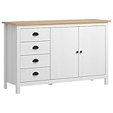 Wakects Aparador, estilo moderno, armario de cocina con 4 cajones y 2 puertas, mesa consola de madera maciza de pino maciza, 130 x 40 x 80 cm, blanco y marrón miel