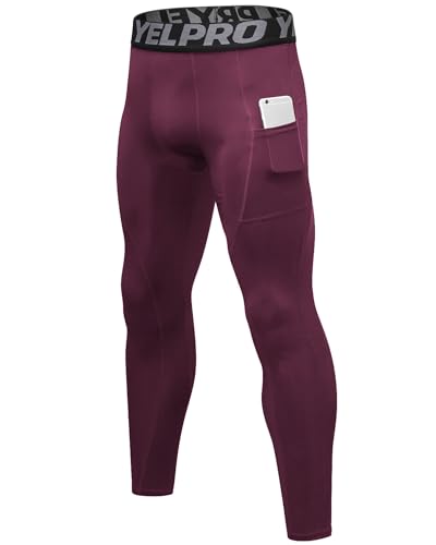 SPVISE Maroon Compression Pants Men Leggings for Sports Gym Cool Dry Tights