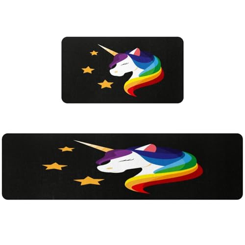Alfombrillas de cocina antideslizantes lavables y absorbentes alfombras unicornio arcoíris 2