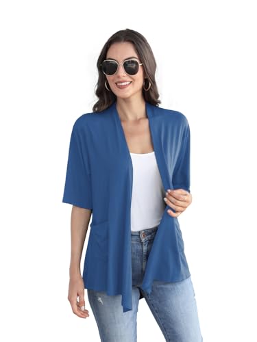 Image of ADANIKI Women 2026 Summer Lightweight Cardigan, Short Sleeve Open Front Casual Trendy Womens Kimono Cover Up with Pocket