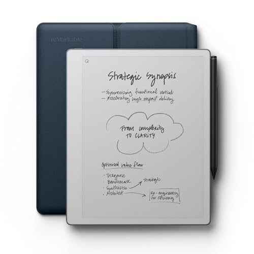 reMarkable Paper Pure Bundle 10.3 Paper Tablet with Black-and-White Display Digital Notebook for Better Thinking Writing and Reading. Includes Ocean Blue Sleeve Folio and Marker Plus