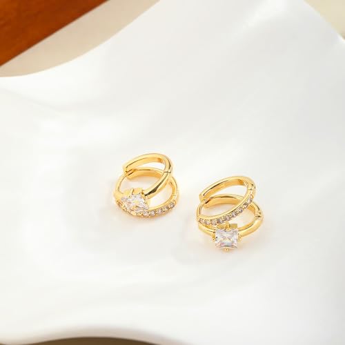 Gold Double Hoop Earrings for Women - 14K Real Gold Plated Trendy Chunky Huggie Earrings with Cubic Zirconia - Fashion Jewelry Gift Set - Image 5