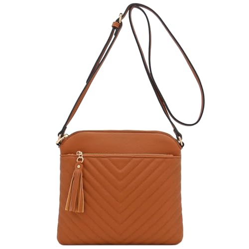Image of FashionPuzzle Chevron Quilted Medium Crossbody Bag with Tassel Accent
