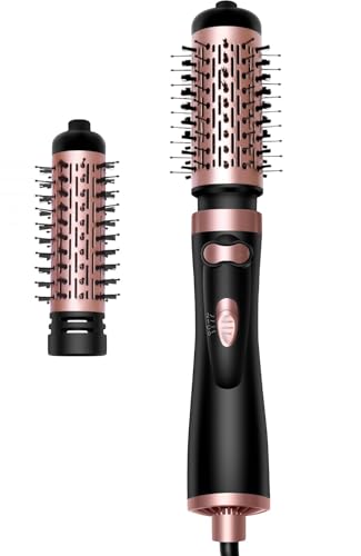 Rotating Hair Dryer Brush, 3-in-1 Hair Dryer Brush, 360° Rotating Hot Air Brush, Hot Air Brush Set with 2 Brushes, Rotating Hair Styler Ionic Blow Volumizer, for Dry Hair, Curl Hair, Black