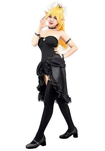 C-ZOFEK Women s Koopa Bowsette Cosplay Costume Black Dress with Accessories (Medium)
