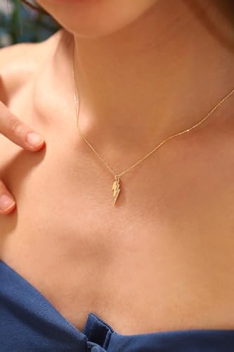 Lightning Bolt Necklace, 14K Solid Gold Celestial Pendant, Dainty initial Lightning Necklace, Minimalist 14K Gold Thunder Bolt Pendant2