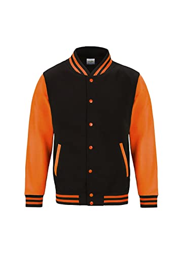 Awdis Just Hoods Womens/Ladies Electric Varsity Jacket (M) (Jet Black/Electric Orange)