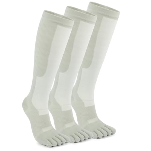 Deepfuls Compression Toe Socks for Men and Women 15-20mmHg Knee High Five Finger Stockings for Travel Flight Work Sports & Everyday Wear, Grey Small 3 Pairs