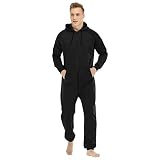2022 Neue Einteilige Lange Pyjamas Männer Winter Jumpsuit Plüsch Strampler Mit Haube Langarm, Nachthemd Bademantel Solide Farbe Pyjamas Spielanzug Mit Reißverschluss Homewea(Size:XXL,Color:Schwärzen)