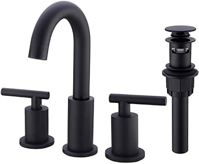 TRUSTMI Double Handle 8" Wide Bathroom Sink Faucet with Pop-Up Drain and cUPC Faucet Supply Hose, Matte Black Basin Faucet Mixer Faucet