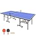 GOWE 8ft Mid-Size Table Tennis Table Foldable & Portable Ping Pong Table Set for Indoor Games with Net, 2 Table Tennis Paddles and 3 Balls