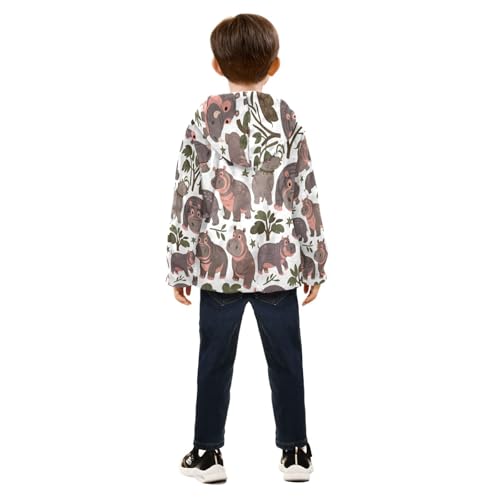 Cute Hippo Pattern Print Design Toddler Fleece Jacket Girl Boys Hooded Fleece Jacket Coat Warm Outwear Zip-up 3-10T4