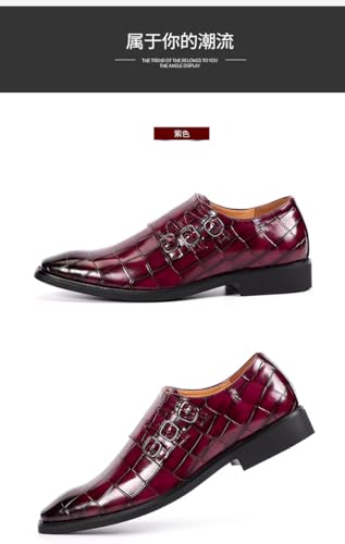 Men's Printed Oxford Dress Shoes, Stylish Metal Buckle Comfortable Slip-on Pointed Toe Dress Shoes Business Wedding Slip-on Men's Loafers (Purple,12.5)4