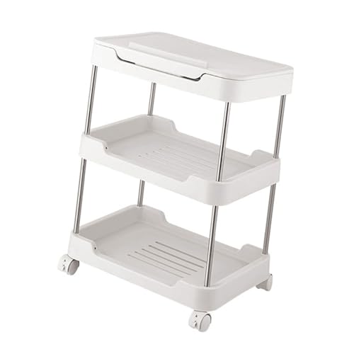 Duyeuau Carrito rodante de 3 niveles/4 niveles con mesa y cajón, estantería móvil para el hogar y la oficina