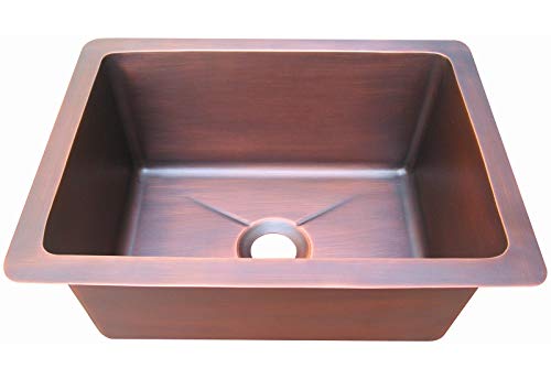 Sinda 20"X18"X8" Pure Copper Handmade Single Bowl Bar Prep Sink With 0-Hole And One Basket Strainer, Beehive Hammered-Oil Rubbed Bronze, Bs-Bo201808 #TOP28