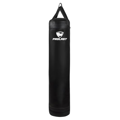PROLAST Heavy Punching Kicking Bag for Adults, Boxing, MMA, Martial Arts, Muay Thai, Training Equipment, Filled, 5ft, 100 lbs, Rhino Logo, with D Ring, Black